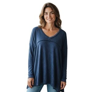 KMC USA Heavy Navy Warm BOHO Waffle Tunic‎ Size M Cabincore Minimalist
